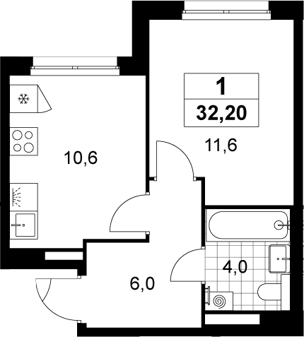 1-комн., 32.2 м², 8/12 этаж, ЖК «Деснаречье»