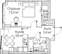 1-комн., 36.62 м², 35/60 этаж, ЖК «СЕЗАР БУДУЩЕЕ»