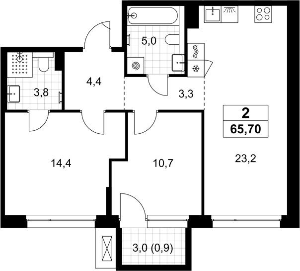 3-комн., 64.8 м², 5/8 этаж, ЖК «Хольм»