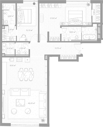 2-комн., 136.9 м², 3/6 этаж, ЖК «Николь»