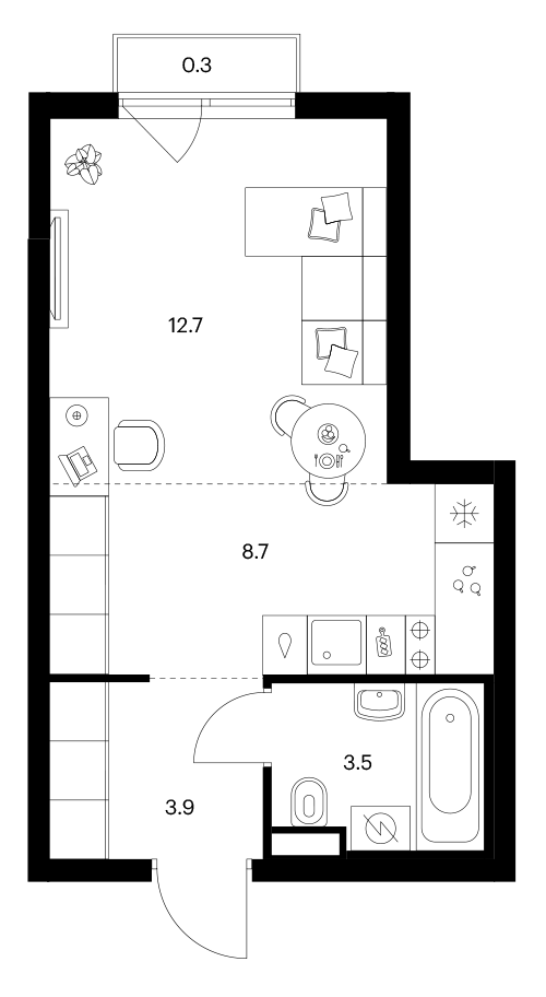 Студия, 28.8 м², 15/25 этаж, ЖК «Ярославский»