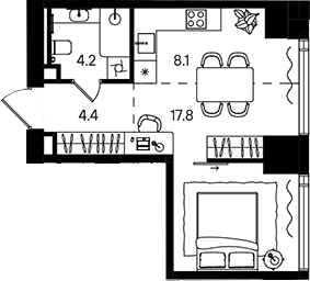 Студия, 34.5 м², 13/50 этаж, ЖК «СТОУН Блик»