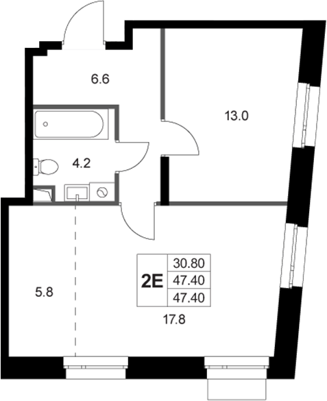 2-комн., 47.4 м², 1/3 этаж, ЖК «Кореневский Форт 2.3»