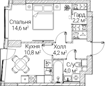 1-комн., 36.1 м², 15/60 этаж, ЖК «СЕЗАР БУДУЩЕЕ»