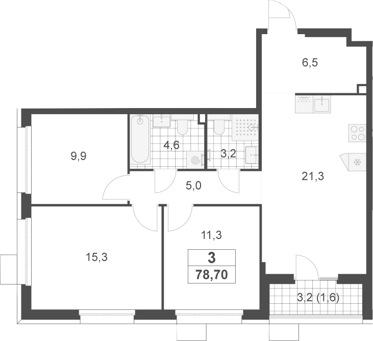 4+ комнаты, 77.1 м², 2/17 этаж, ЖК «Скандинавия»