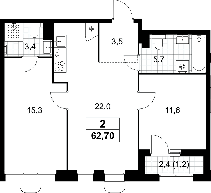 3-комн., 61.5 м², 5/10 этаж, ЖК «Прокшино»