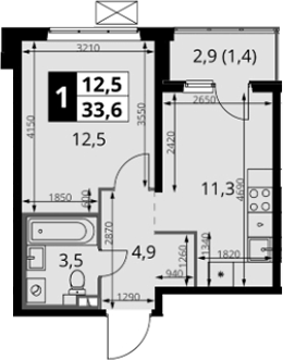 1-комн., 32.2 м², 3/24 этаж, ЖК «1-й Южный»