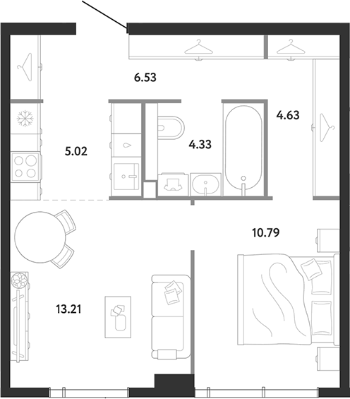 1-комн., 44.51 м², 14/26 этаж, ЖК «Ридж»