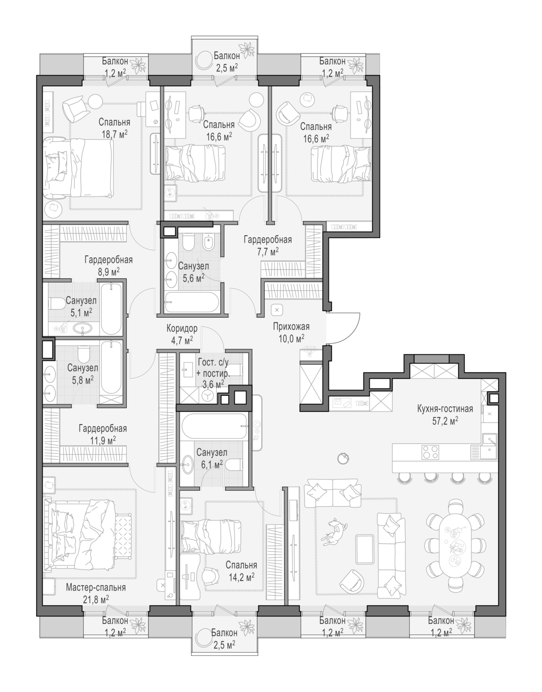 4+ комнаты, 212.1 м², 2/9 этаж, ЖК «Квартал Тишинский бульвар»