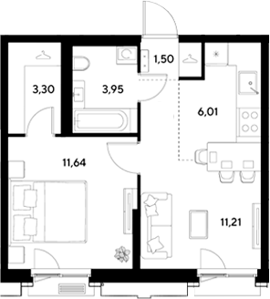 2-комн., 37.61 м², 3/25 этаж, ЖК «ЭВО»