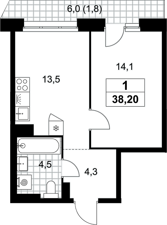 1-комн., 36.4 м², 8/10 этаж, ЖК «Прокшино»