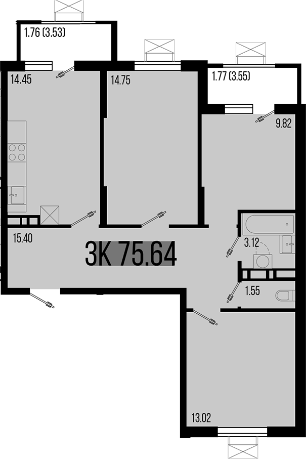 3-комн. квартира, 73.17 м² в ЖК Цветной бульвар — фото 2