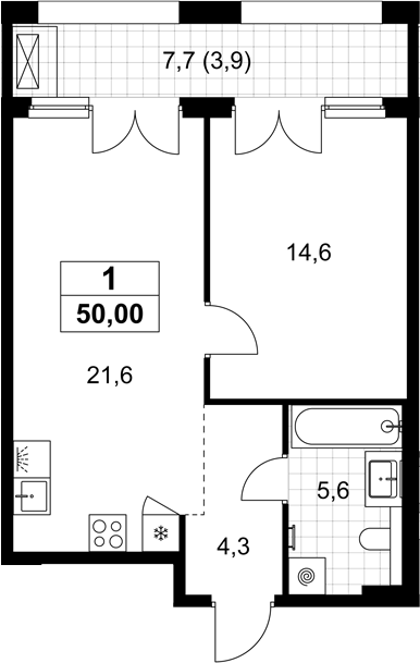 2-комн., 46.1 м², 5/8 этаж, ЖК «Хольм»