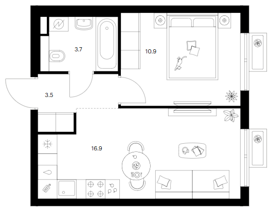1-комн., 35 м², 23/25 этаж, ЖК «Ярославский»