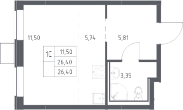Студия, 26.4 м², 8/16 этаж, ЖК «Прибрежный Парк»