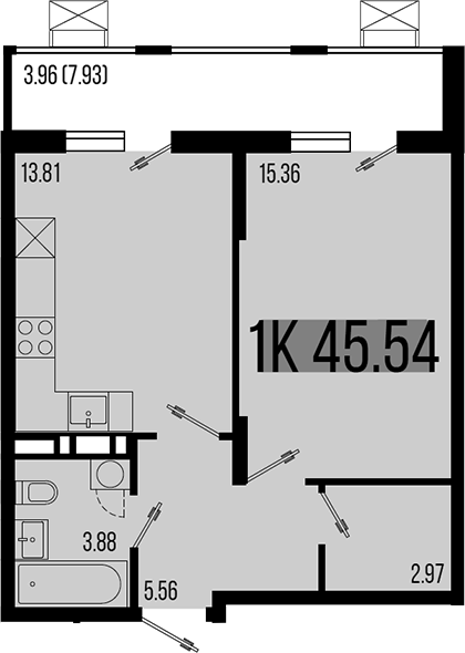 1-комн. квартира, 41.58 м² в ЖК Цветной бульвар — фото 2
