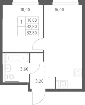 2-комн., 32.8 м², 21/25 этаж, ЖК «Химки Парк»