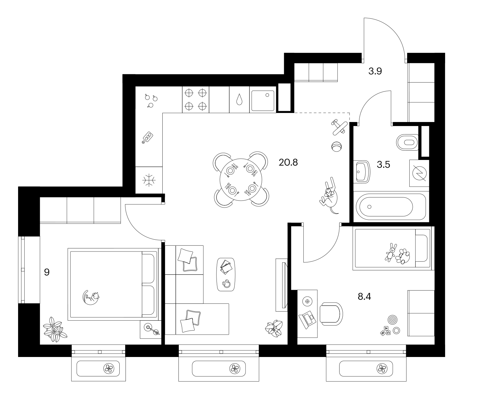 2-комн., 45.6 м², 21/25 этаж, ЖК «Ярославский»