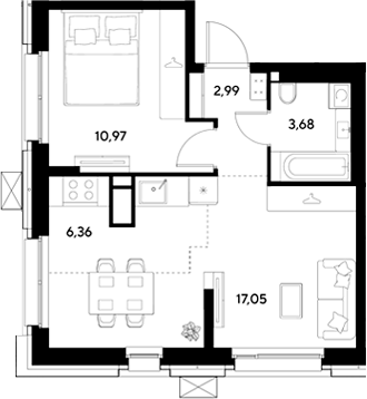2-комн., 41.05 м², 21/25 этаж, ЖК «ЭВО»