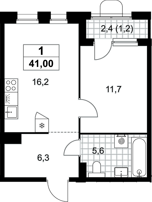 2-комн., 39.8 м², 6/6 этаж, ЖК «Прокшино»