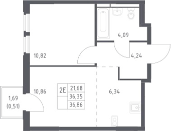 2-комн., 36.35 м², 5/16 этаж, ЖК «Космический Квартал»
