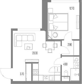 1-комн., 44.4 м², 25/54 этаж, ЖК «Северный Порт»