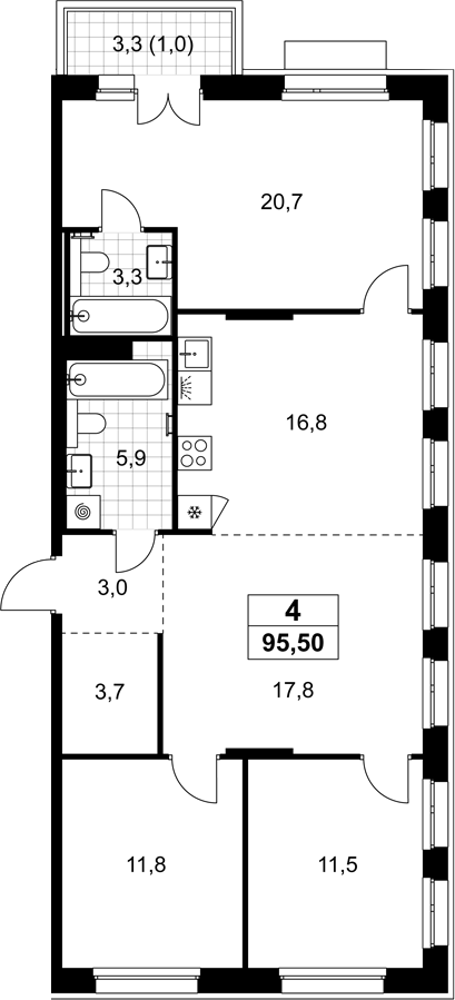 4+ комнаты, 94.5 м², 7/8 этаж, ЖК «Хольм»
