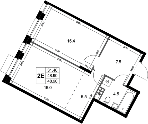 2-комн., 48.9 м², 3/3 этаж, ЖК «Кореневский Форт 2.3»