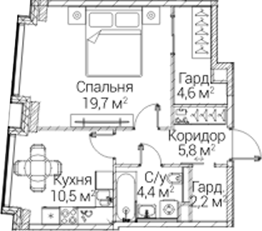 1-комн., 47.2 м², 6/12 этаж, ЖК «СЕЗАР БУДУЩЕЕ»