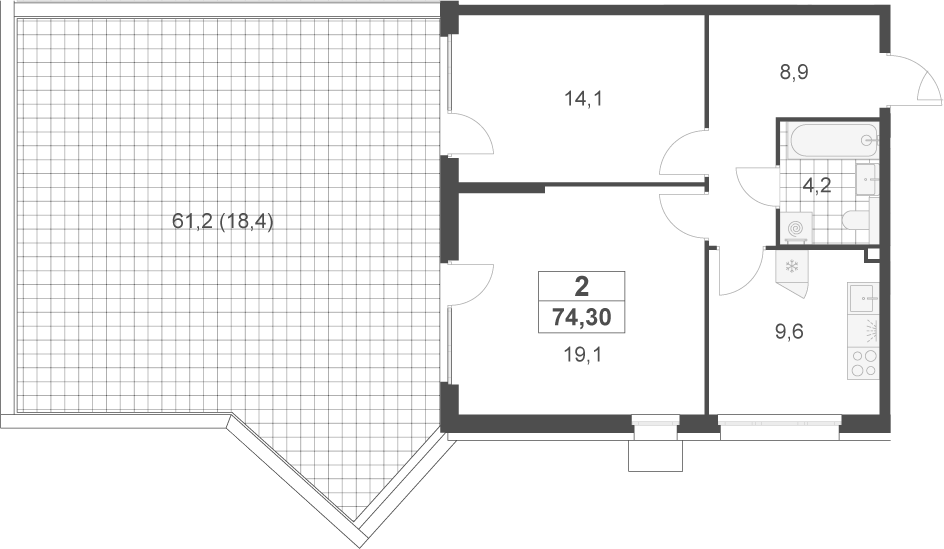 2-комн., 55.9 м², 2/17 этаж, ЖК «Скандинавия»