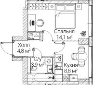 1-комн., 31.48 м², 18/60 этаж, ЖК «СЕЗАР БУДУЩЕЕ»