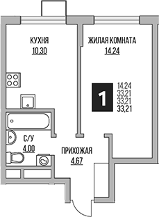 1-комн., 33.21 м², 7/12 этаж, ЖК «Гранель Мытищи»