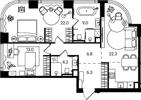 3-комн., 83.7 м², 36/50 этаж, ЖК «СТОУН Блик»