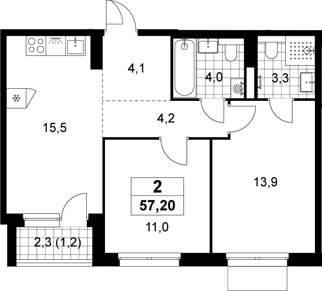 3-комн., 56 м², 19/19 этаж, ЖК «Деснаречье»