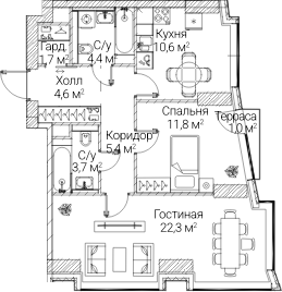 2-комн., 64.03 м², 15/60 этаж, ЖК «СЕЗАР БУДУЩЕЕ»