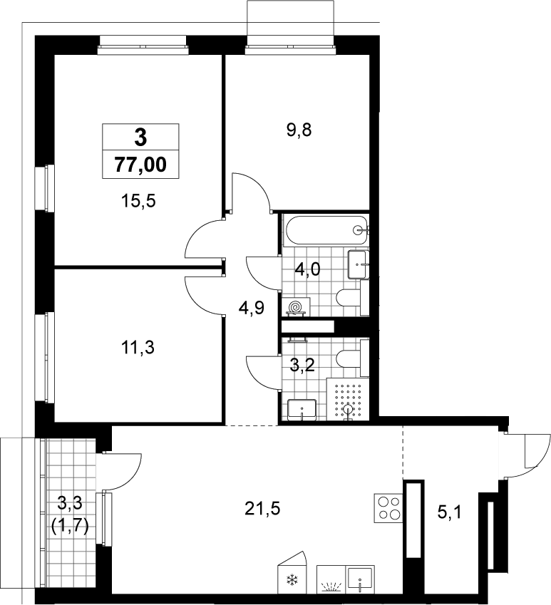 4+ комнаты, 75.3 м², 13/15 этаж, ЖК «Деснаречье»