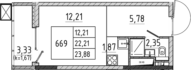 Студия, 22.21 м², 13/17 этаж, ЖК «Поварово-Молодежный-2»