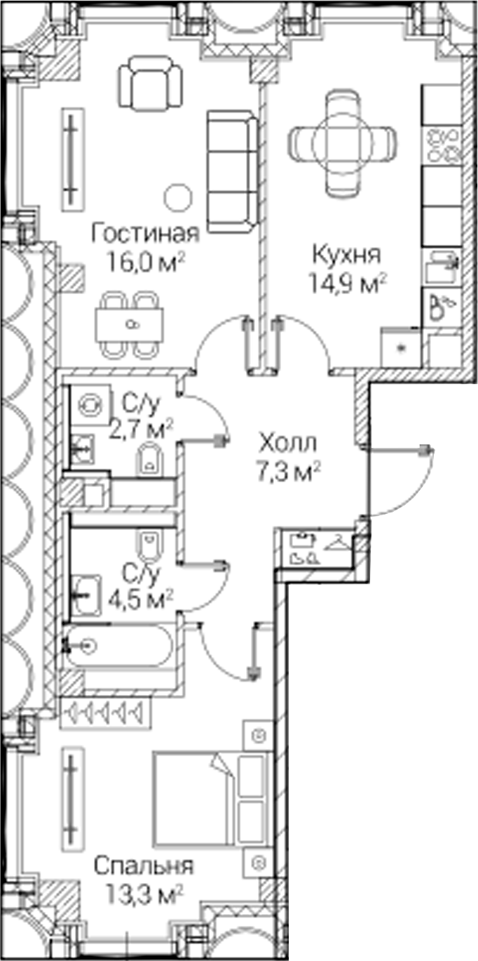 2-комн., 58.91 м², 4/6 этаж, ЖК «СЕЗАР БУДУЩЕЕ»