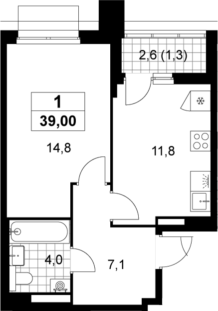 1-комн., 37.7 м², 7/15 этаж, ЖК «Деснаречье»