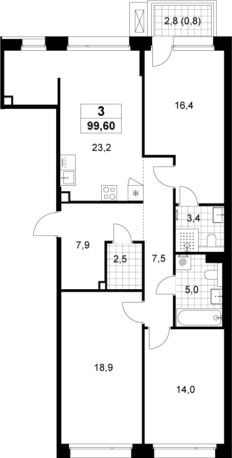 4+ комнаты, 98.8 м², 2/6 этаж, ЖК «Хольм»
