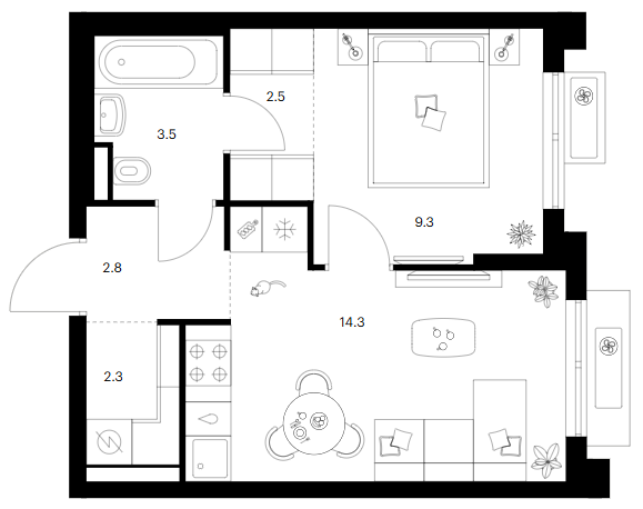 1-комн., 34.7 м², 21/25 этаж, ЖК «Ярославский»