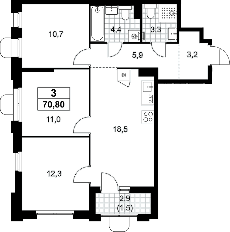 4+ комнаты, 69.3 м², 5/16 этаж, ЖК «Прокшино»