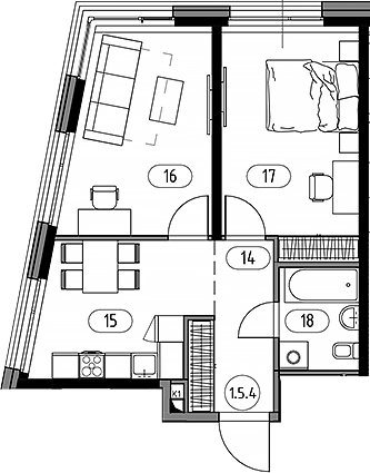 2-комн., 53.47 м², 5/29 этаж, ЖК «Кинетик. Резиденции на Дмитровском»