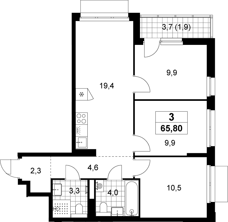 4+ комнаты, 63.9 м², 17/19 этаж, ЖК «Деснаречье»