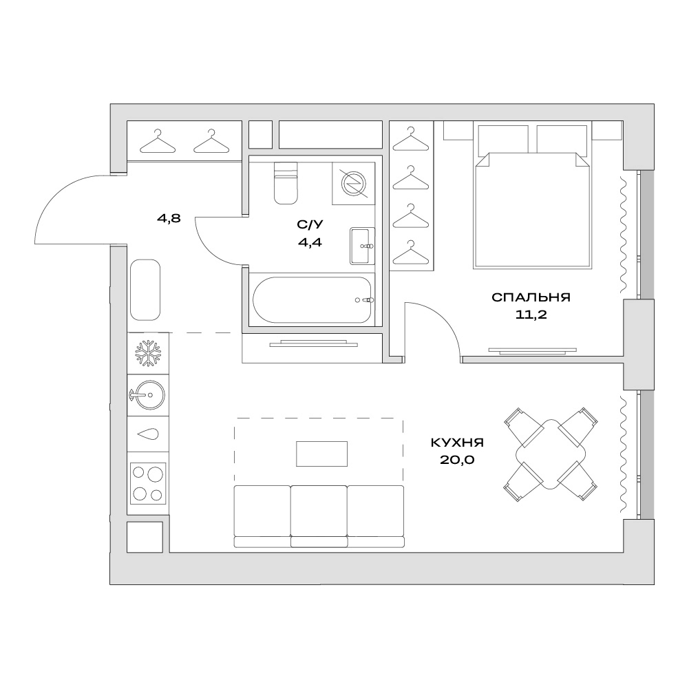 2-комн., 40.4 м², 12/22 этаж, ЖК «Детали»