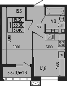 1-комн. квартира, 35.8 м² в ЖК Звезды — фото 2