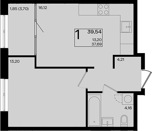 2-комн., 37.7 м², 7/18 этаж, ЖК «Патрики»