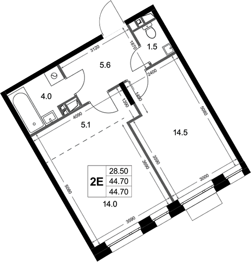 2-комн., 44.7 м², 3/3 этаж, ЖК «Кореневский Форт 2.3»