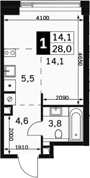 Студия, 28 м², 11/40 этаж, ЖК «Амбер Сити»