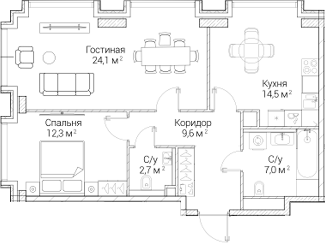 2-комн., 70.2 м², 4/6 этаж, ЖК «СЕЗАР БУДУЩЕЕ»